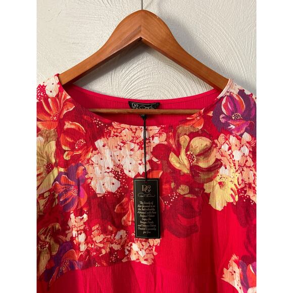 Diane Gilman DG2 Bright Pink Floral Crinkle Short Sleeve Blouse - Size Small NWT - Picture 2 of 10